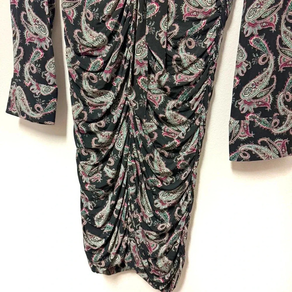 NWT Isabel Marant Linazinki Ruched Mini Dress - Paisley Long-Sleeve Floral - Picture 7 of 12